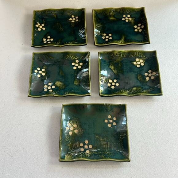 Art Pottery Set of 5 Cake Plates Stoneware Ceramic Handmade Asian Art - Picture 3 of 12